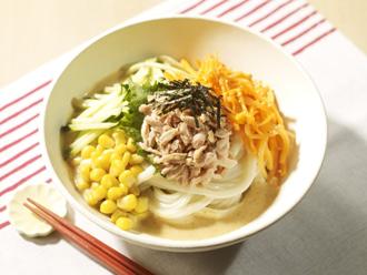 シーチキンと彩り野菜のごまだれぶっかけうどん